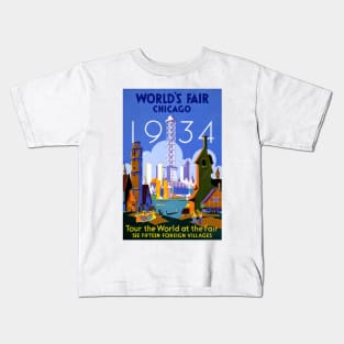 Vintage Travel Poster USA Chicago World's Fair 1934 Kids T-Shirt